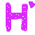 Purple pixelated H-shaped icon with white dots, shown in three variations including a framed version and one with gray background.