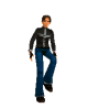 Animated sequence of a male figure in dark jacket and blue jeans performing various poses against gray background.