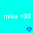Pixelated cyan background with white text 'mike <33' repeated twice, two blue pixel hearts below.
