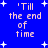 'Till the end of time' text in light pink pixelated font on blue background with white star shapes, four identical instances arranged in a pattern