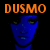 Four blue-toned character faces with yellow eyes displayed in a under orange 'DUSMO' text on a black background