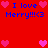 Red background with blue text "I love Merry!!!<3" and pink heart icons arranged in a pattern