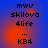 Blue background with orange gradient glow, displaying four identical text blocks with 'mwv', 'skilova', '4life', '...', 'KB4' in black pixelated font.