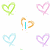 heart-shaped icons in various colors with text elements including 'Love' and 'Alex <333', some hearts animated as glowing outlines