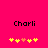 Two identical pixelated 'Charli' text displays with yellow and orange star-like symbols on a bright pink background.