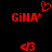 Red pixelated text 'Gina*' with a heart symbol above and musical note symbols below on black background.