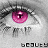 A 3x3 contact sheet of seven animated frames showing a close-up of an eye with pink pupils and the word 'beauty' in pixelated text below, arranged left-to-right top-to-bottom on a gray background.