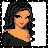 Pixel art contact sheet showing a female character's full body, partial views, and text in a 3x2 grid layout with black dotted borders.