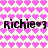 Pixelated text 'Richie♡3' repeated twice on a background of pink heart shapes, with no visible animation changes.