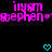 Pixelated text in bright pink reads 'llysm' above 'gephen•gephen•' with cyan hearts below on black background.
