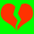 Two red broken heart shapes on a bright green background, each with jagged edges and no visible text or additional elements.