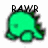 Green cartoon turtle with rounded body and small limbs, displaying text above it in three variations.