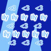 Blue and light blue pixelated icons with 'ily' text and triangular shapes on a blue background.