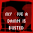 Animated contact sheet of a 4x3 grid showing sequential frames of an AIM buddy icon with red and black color scheme, pixelated text, and