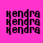 four identical pixelated text blocks spelling 'Kendra' on a bright pink background, with yellow horizontal bars appearing in different positions across the frames