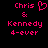 Pixelated pink text on black background shows 'Chris & Kennedy 4-ever' with a heart symbol replacing the ampersand in one version.