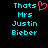 Pixelated cyan text reads "Thats Mrs Justin Bieber" with a pink heart symbol replacing the 's' in "Thats" on the left side of a black background.