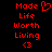 Red pixelated text and symbols on black background, with a heart symbol replacing the 'o' in 'Made' on the left side.
