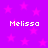 Purple background with pink stars and four instances of the text 'Melissa' in white pixelated font.