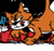 A pixelated cartoon cat with orange fur and white markings appears on the left side of a contact sheet, while the right side displays green text reading "Original Icons .com" on a dark green background.