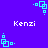 Pixelated cyan geometric shapes and white text on a solid purple background, with multiple instances of the text "Kenzi" displayed.
