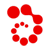 Red circular shapes with white outlines arranged in a loose cluster on a gray background, some larger than others.