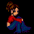 Pixel art animation of a woman in red shirt and blue pants with brown hair in a bun, showing emotional distress with tears and text overlays.