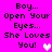 Pixelated text on bright pink background with two heart symbols, one white and one light purple.