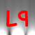 Red 'L9' text on gray background with white light streaks; two pixelated human faces in separate