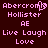 Pixelated text in pink on dark red background, displaying 'Abercrombie', 'Hollister', 'AE', 'Live Laugh', 'Love' with a heart symbol replacing 'B' in 'Abercrombie'.