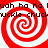 Four red and white spiral patterns arranged in a with pixelated text above and below the spirals