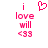 Pixelated pink text and symbols on white background: 'i', 'love', 'will', '<33' with a heart symbol above 'i' in the first frame.