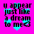 Pixelated text reads "u appear just like a dream to me<3" over a bright pink background with cyan hearts, with visible animation changes in heart positions.