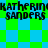Pixelated text 'KATHERINE SANDERS' repeats across a green and blue checkered background with visible pixelation and color banding.