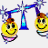 A pixelated animated buddy icon featuring two yellow smiley faces in cable cars attached to a blue and purple gondola lift structure with text reading "libra sept 24-oct. 23" on the right side.