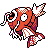 A 4x4 grid of pixelated orange fish icons with white and dark red patterns, arranged as a contact sheet of animation frames showing subtle pose changes in the fish's fins and mouth.