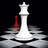 Pixelated chess piece icon with white queen and red pawn on dark background, reflected in water-like surface.