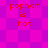 Pixelated text 'popham is hot' on a checkered background with alternating pink and purple squares.