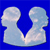 Static 50x50 pixel buddy icon featuring two light blue silhouettes facing each other against a solid dark blue background, forming a heart shape between them.