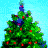 Animated Christmas tree with green branches, red and white ornaments, blue star topper, and changing close-up views of a red ornament and tulip.