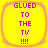 Four identical yellow square icons with rounded corners, each displaying purple text "GLUED TO THE TV !!!" in a pixelated font against a solid background.