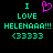 Static pixel art displays 'I LOVE HELENAAA!!! <3333' in cyan text with a pink heart symbol on black background.