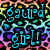 Pixelated image with cyan text 'gurl'd girl!' on black background, surrounded by multicolored pixelated patterns.