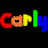 Animated contact sheet showing six frames of a pixelated text-based animation spelling 'Carly' with colored letters and small smiling faces on some characters.