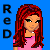 Pixel art icon of a cartoon woman with long red hair wearing a pink top against a solid blue background, with large black text "RED" vertically aligned on the left side.