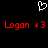 Pixelated red text and white heart symbol on black background with repeated 'Logon <3' phrases.