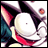 A 48x48 pixel animated buddy icon featuring a cyborg character with white and red facial features, displayed in a contact sheet layout with text elements on the right side.