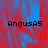 Pixelated text 'AngusA5' appears in three positions over a red and blue gradient background with a gray rectangular overlay on the right.