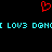 Red pixelated heart symbol above cyan text reading 'I LOVE DANI LOVE DANI' on black background.