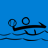 Animated sequence of a stick figure swimming in water, showing progressive arm strokes and head position changes against a solid blue background.